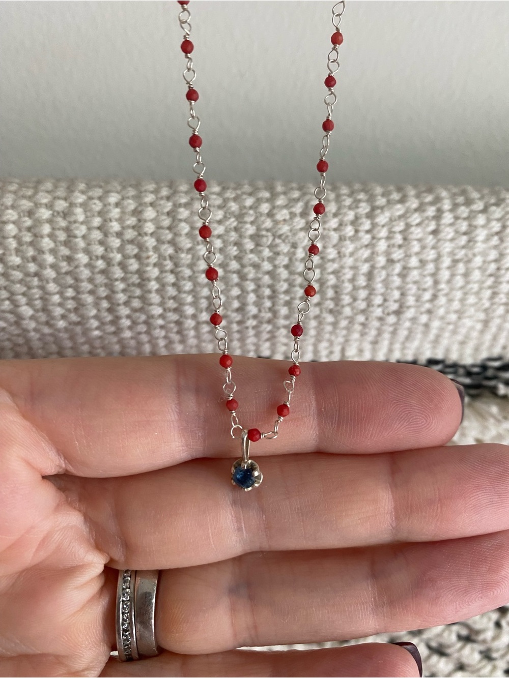 High Light Rituals Sea & Sky Silver Necklace with Coral Beads & Sapphire Pendant - Picture 2 of 9